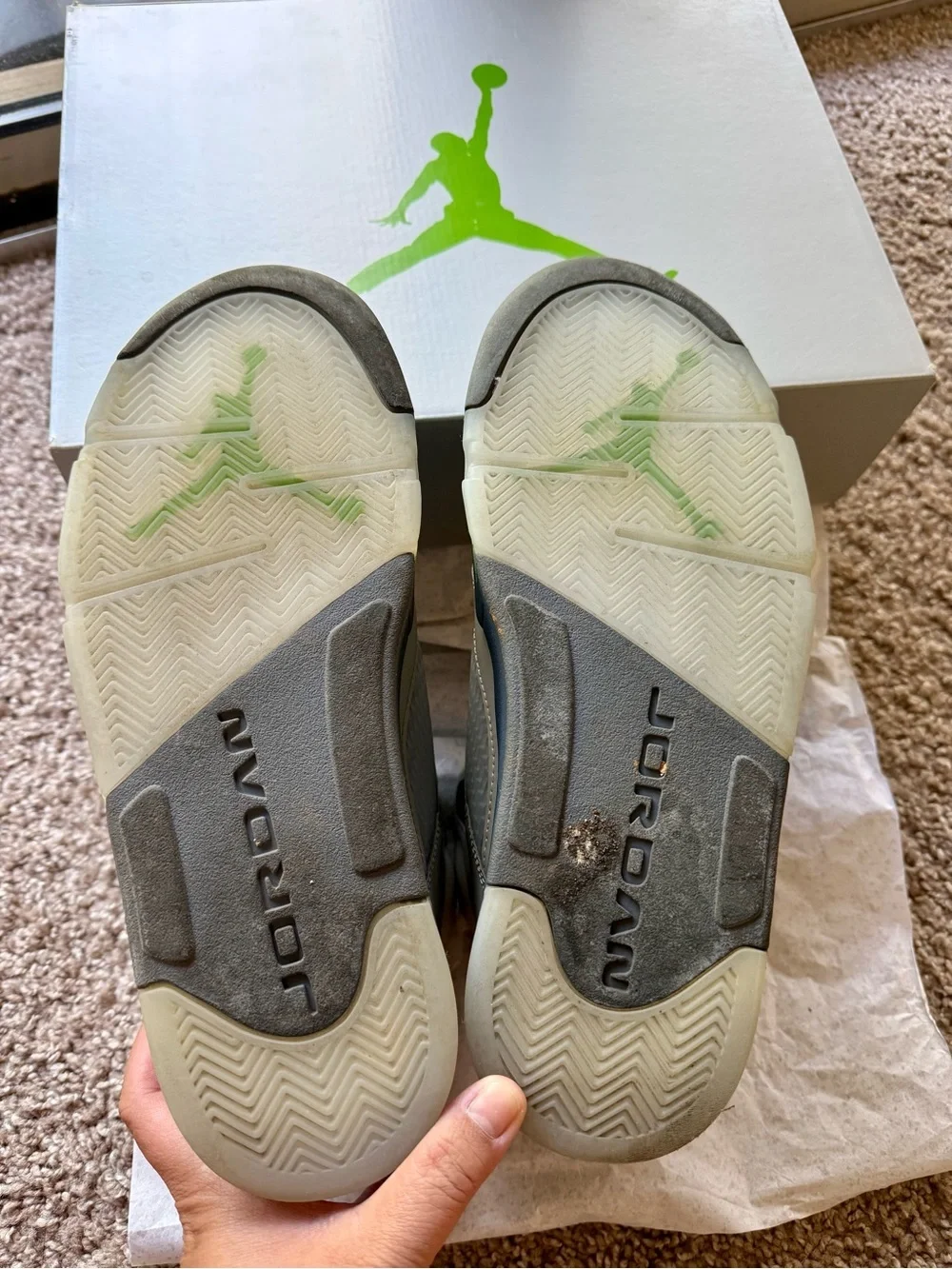 Air Jordan 5 Retro High-Top Sneakers in Grey and Lime Green